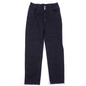 SIDEFEEL High Waisted Jeans 10 Black Straight Leg Raw Hem Stretch Denim